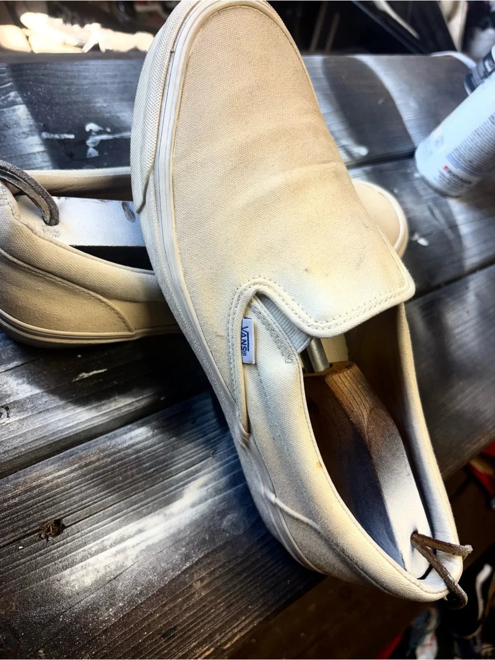 Vans Slip OnsCream & tan canvas slip-on sneakers minimalist size 11.5 good stats